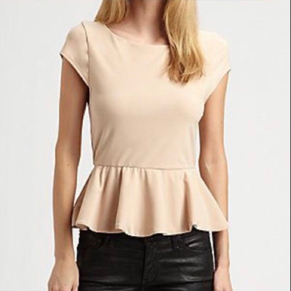 Alice + Olivia Employed Tan Peplum Top